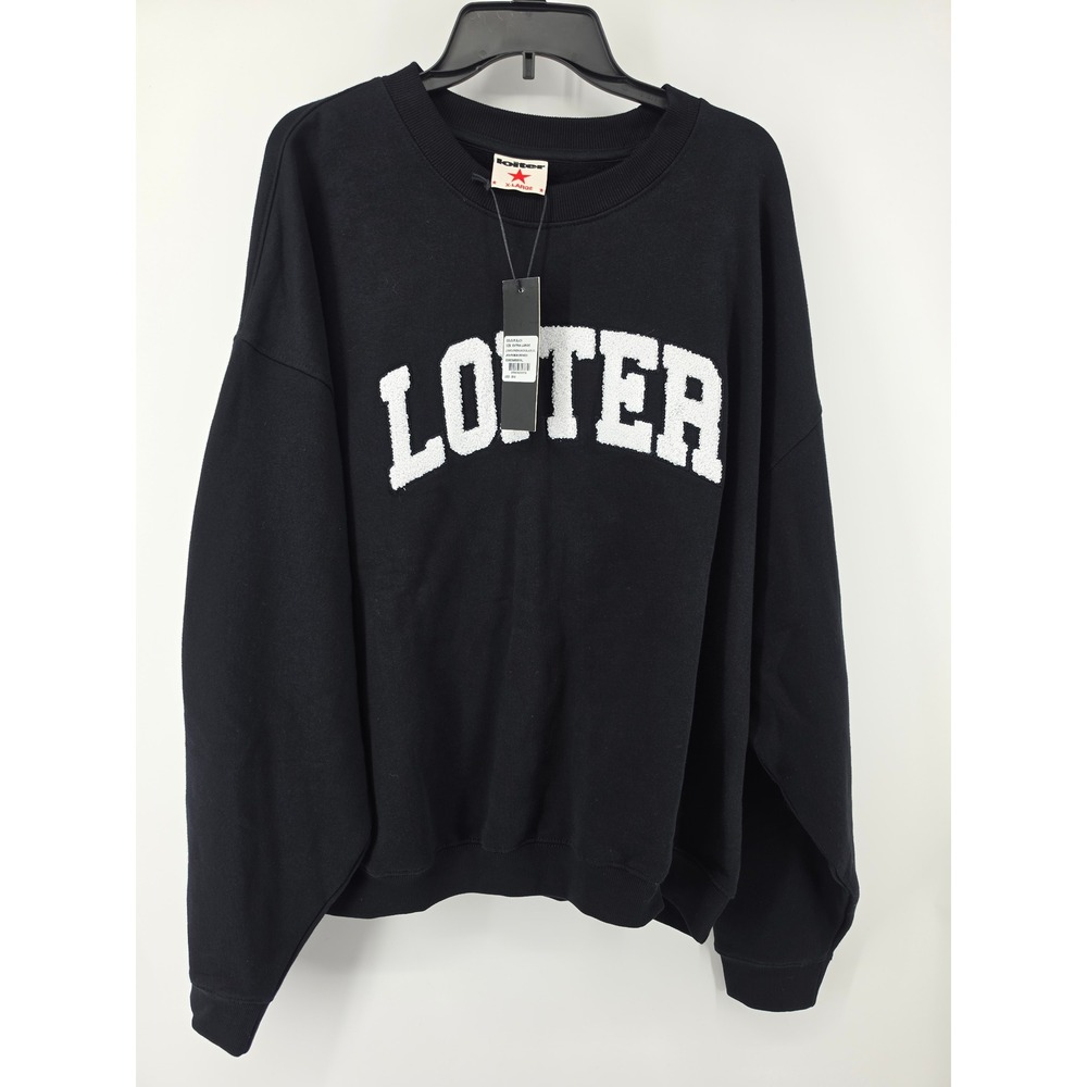 Loiter Arch Premium Crewneck Sweatshirt Mens XL Black Cotton Chenille Logo New